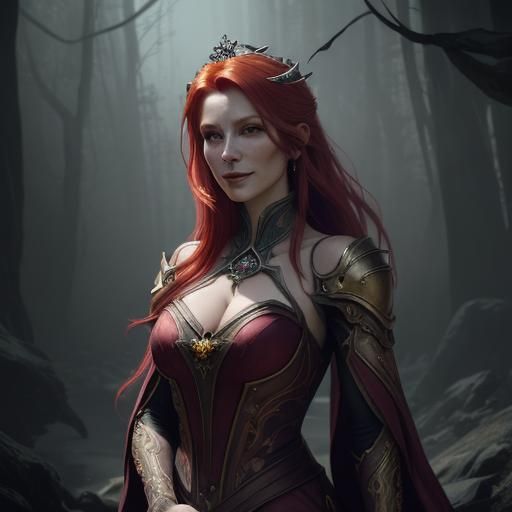 Fairy Queen with Coral Hair, Dark Fantasy Art