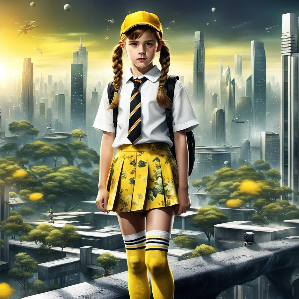 Emma Watson as Schoolgirl in Futuristic Cityscape