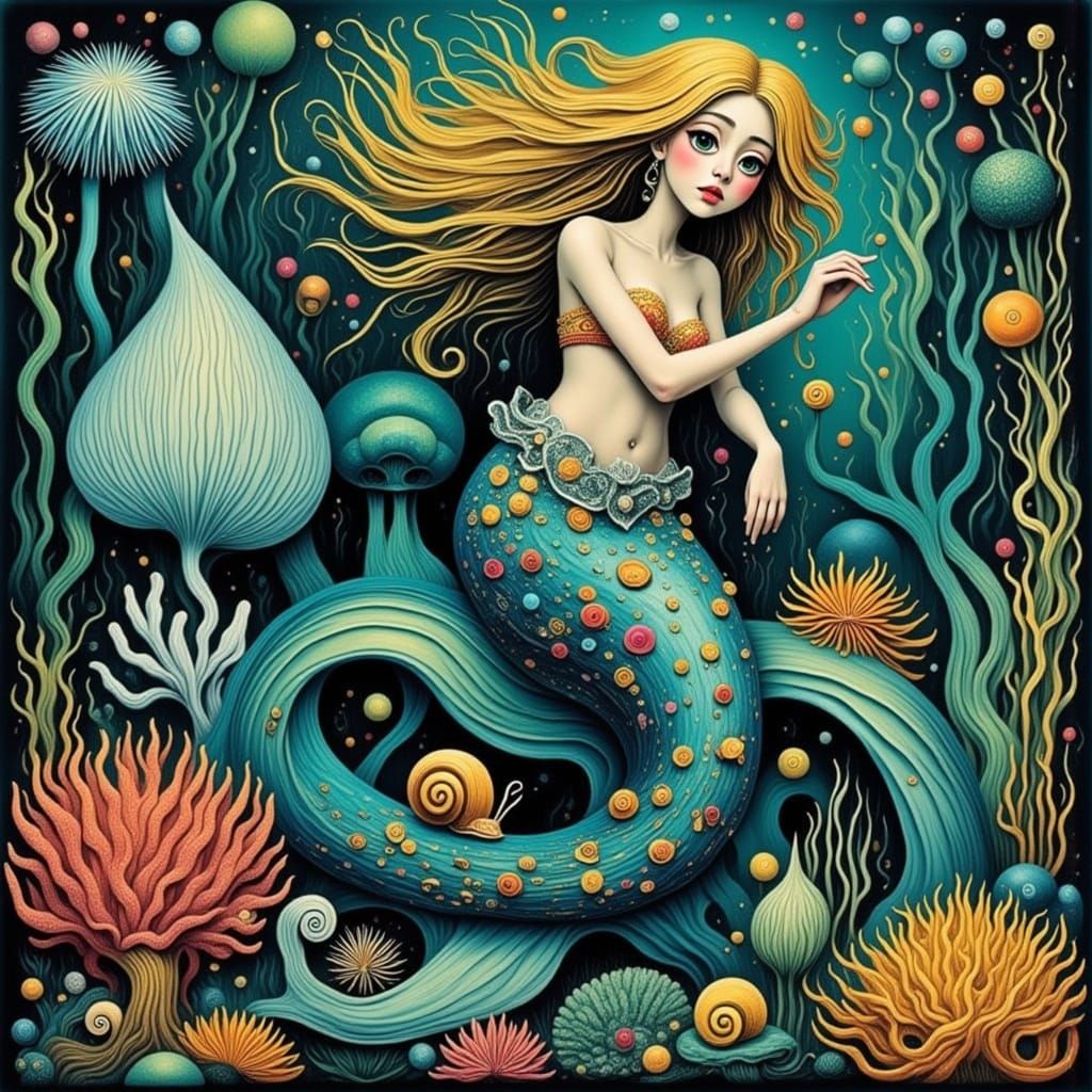 Mystical Sea Siren in Vibrant Coral Garden