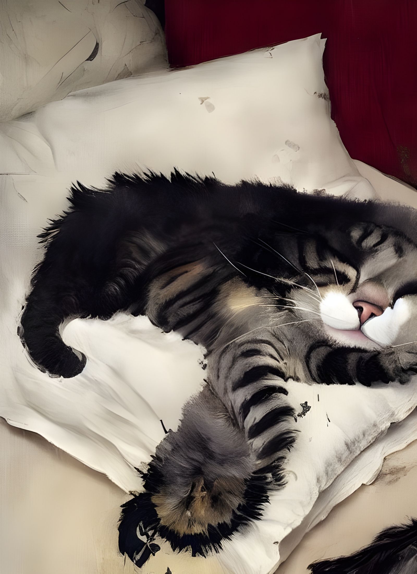 Cat Sleeps Despite Feather, Photorealistic Painting