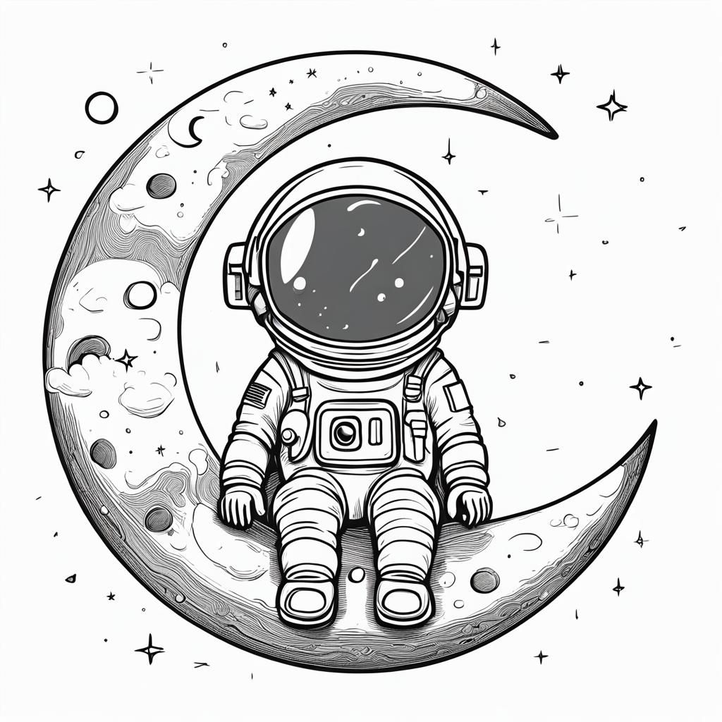 Astronaut on Moon: Minimalist Line Art Illustration