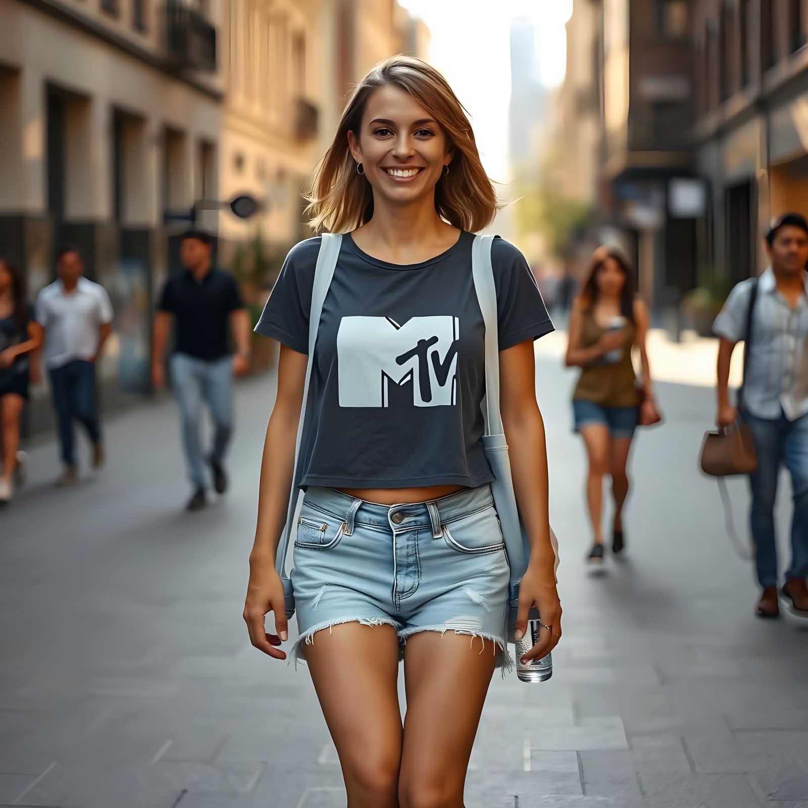 Confident Woman Walking in Casual Street Style