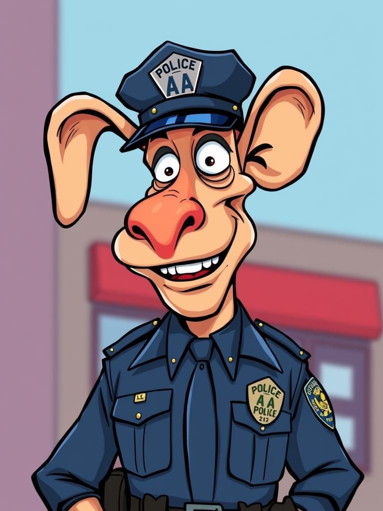 Cartoon Police Officer in Exaggerated Style