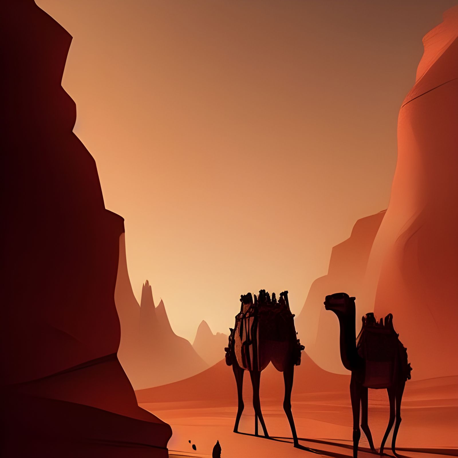 Camels on Mars Oasis: Sinister Digital Art