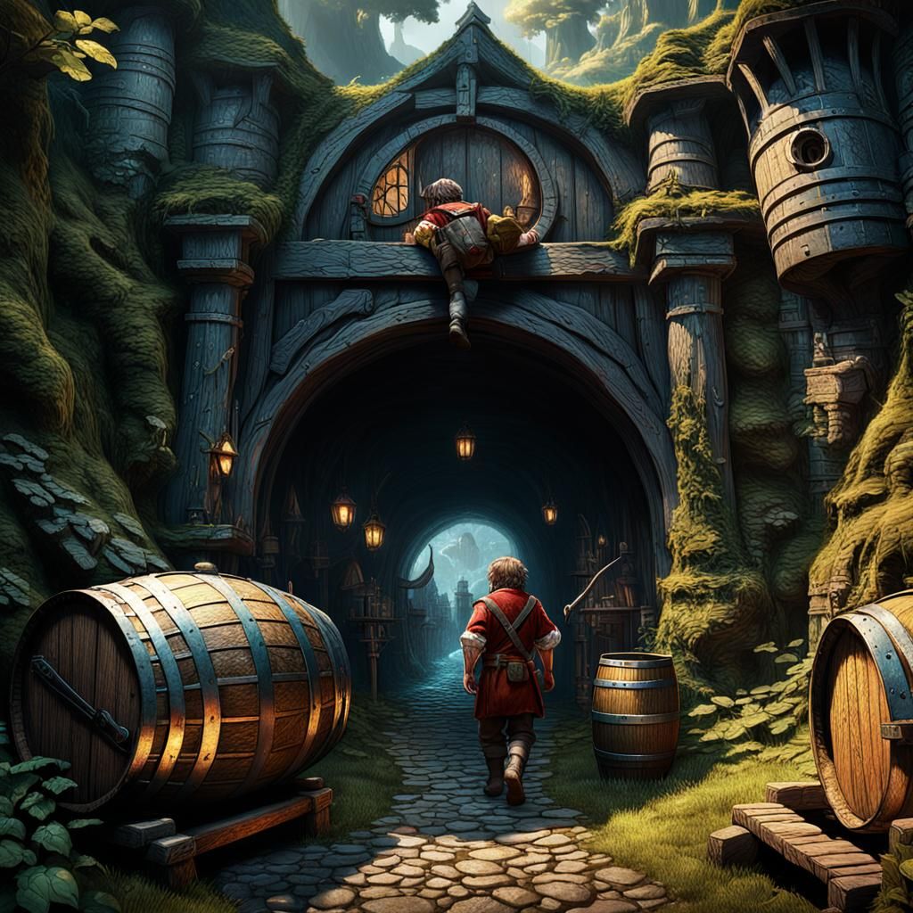 Bilbo's Great Escape: A Vibrant Fantasy Scene