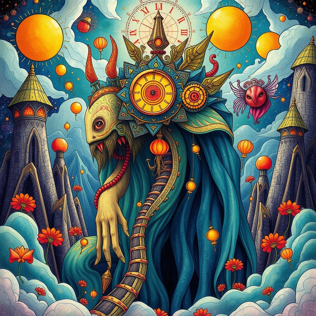 Whimsical Folk Art Fusion with Futuristic Dreamscapes