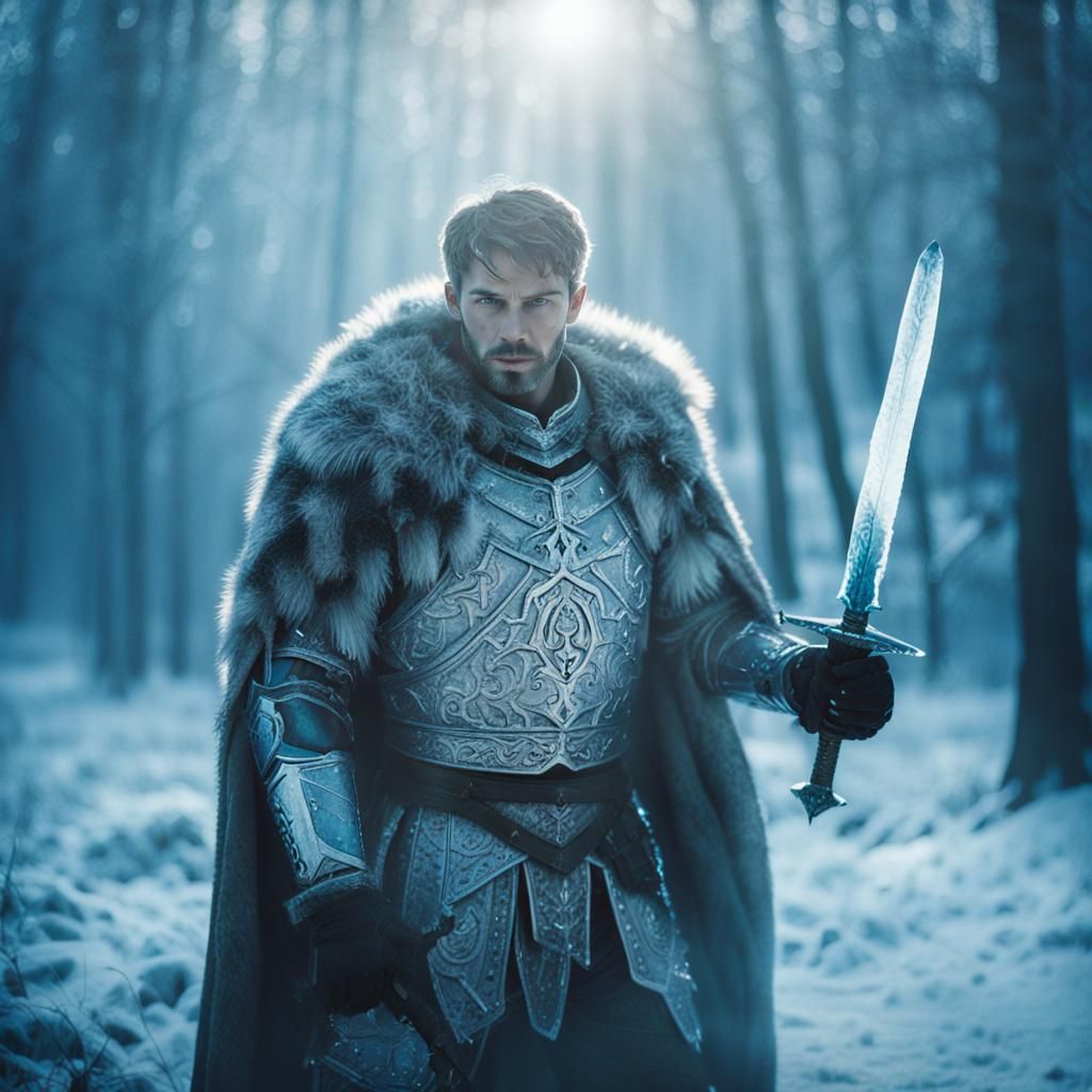 Epic Winter Fantasy Warrior in Frost Armor