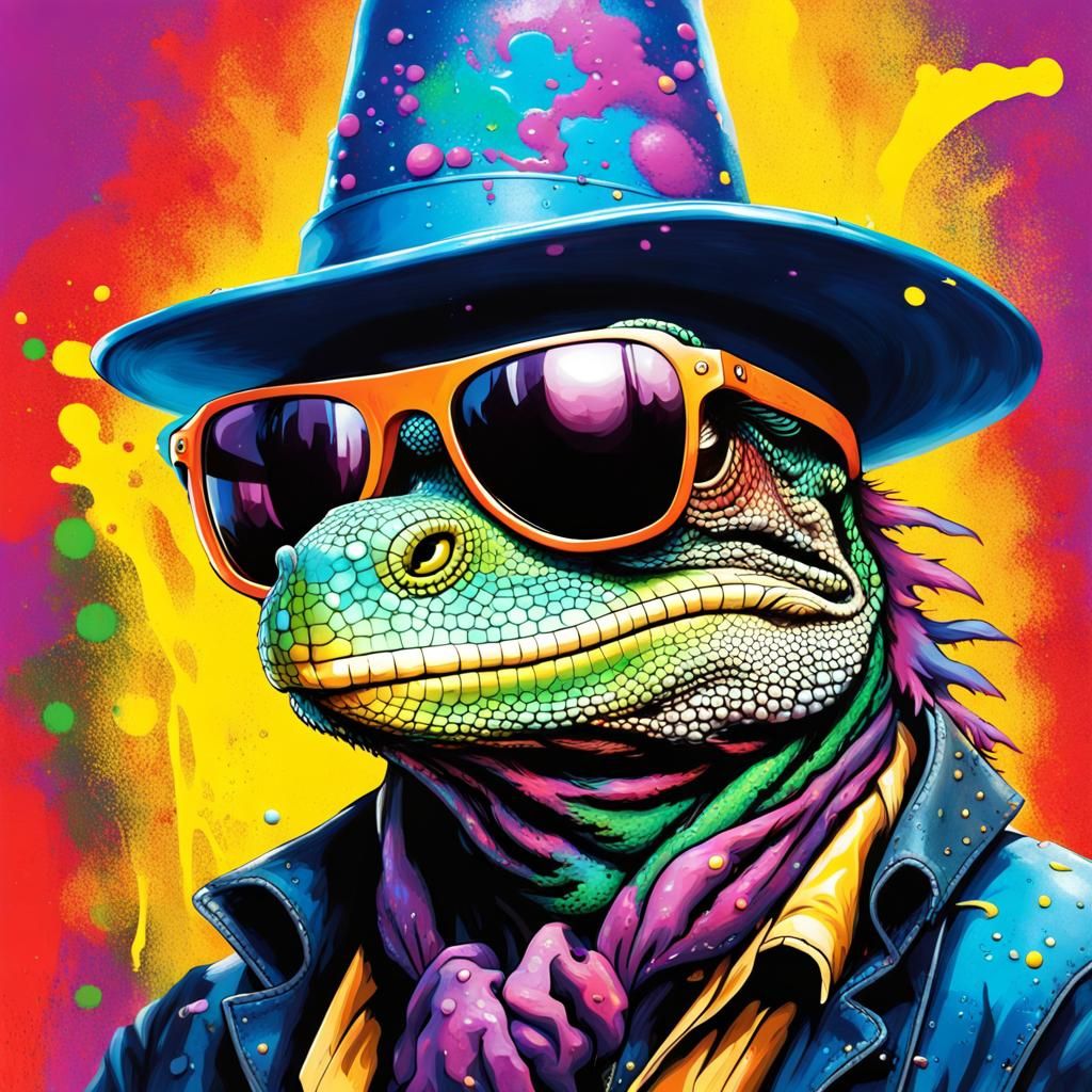 Lizard Wizard Portrait in Graffiti Street Art Style