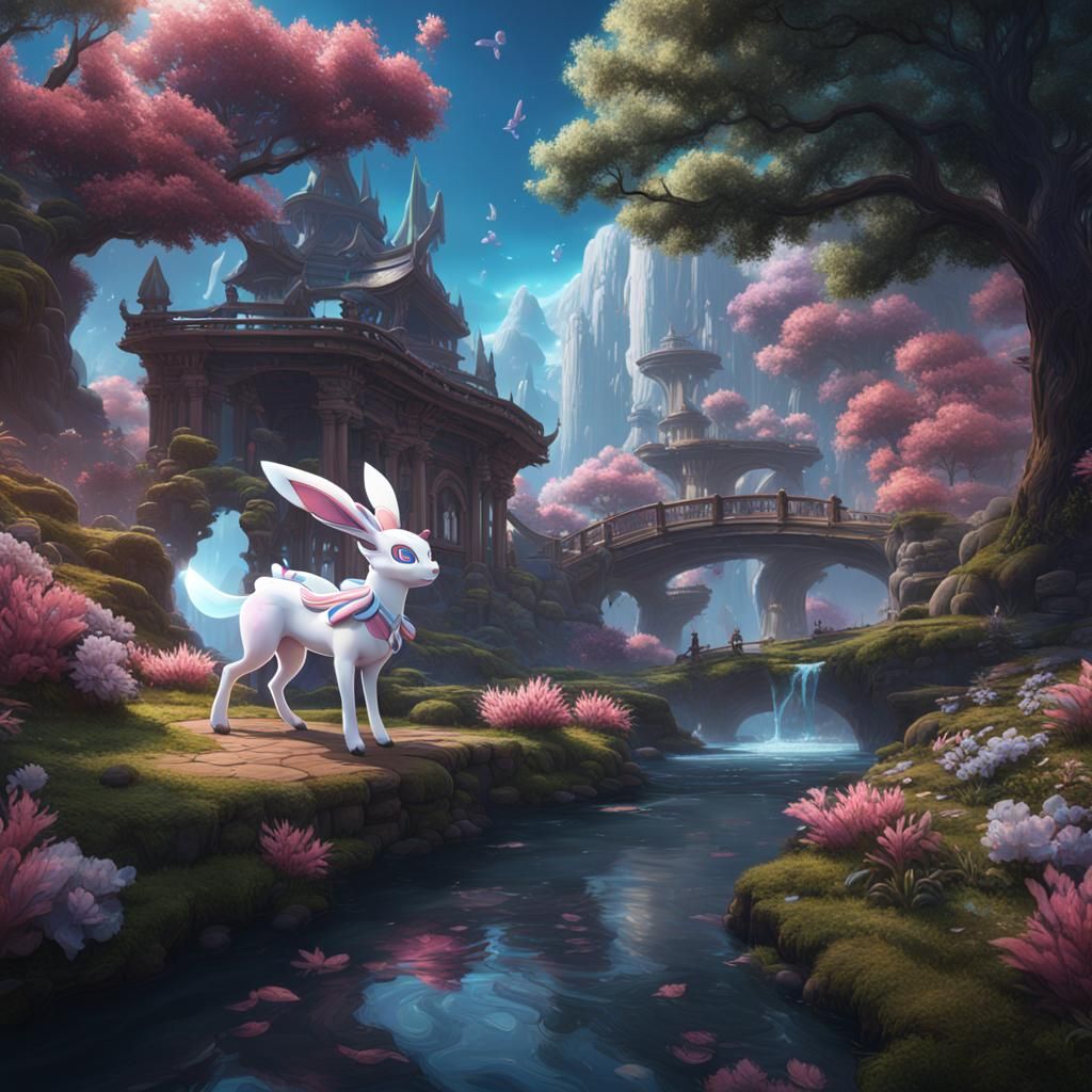 Detailed Matte Painting of Sylveon in Fantasy Style