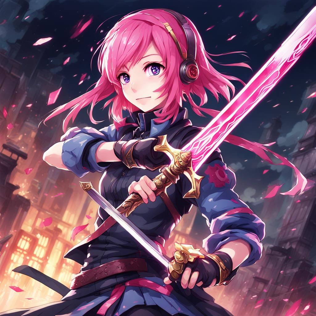 Pink-Haired Anime Girl with Sword