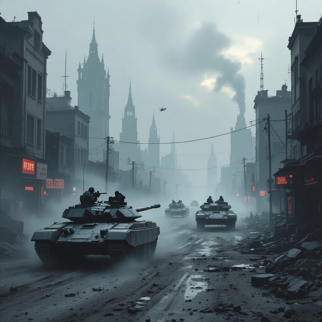 Dystopian Warscape: Tanks in a Desolate City