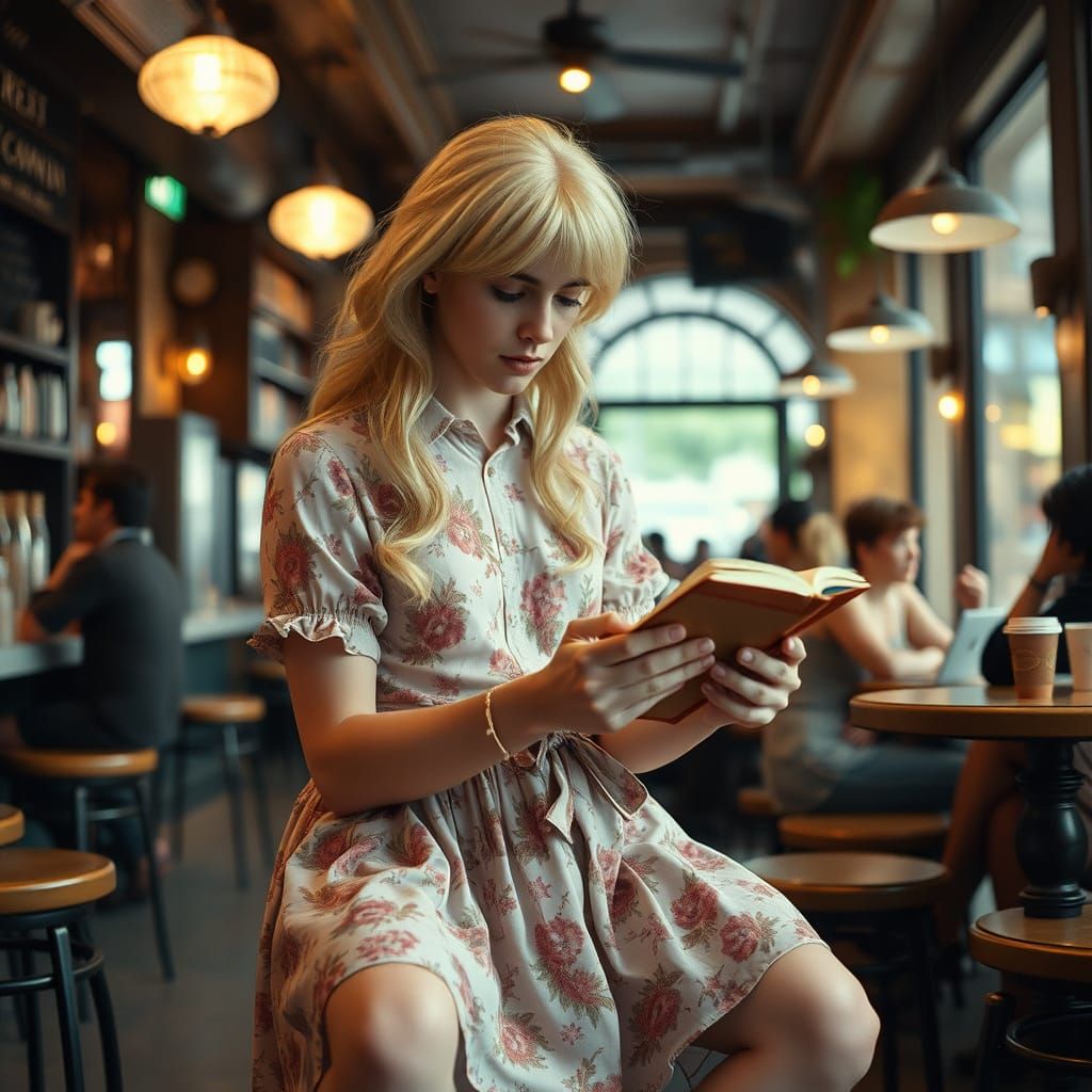 Crossdressed Artist Sketches in Bohemian Cafe