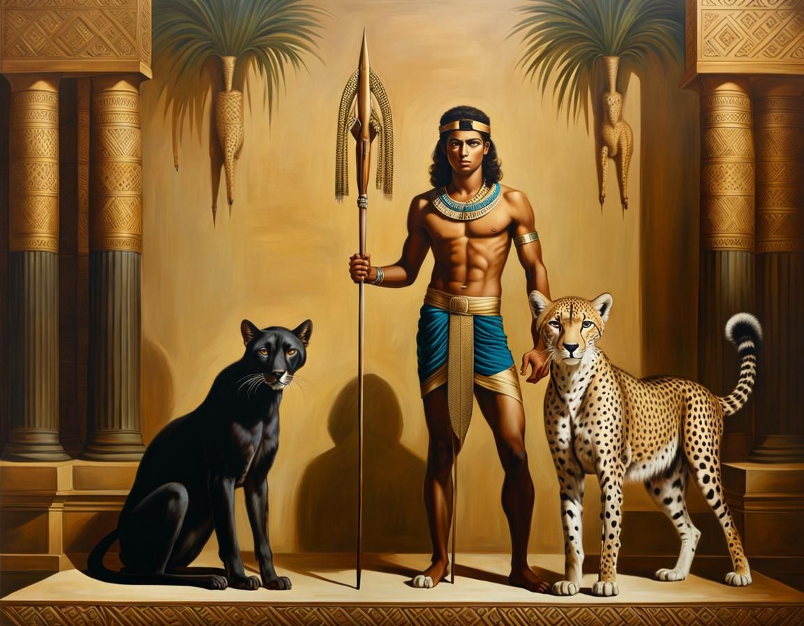 Egyptian Hunter with Trained Cheetah (Style of Roberto Ferri...