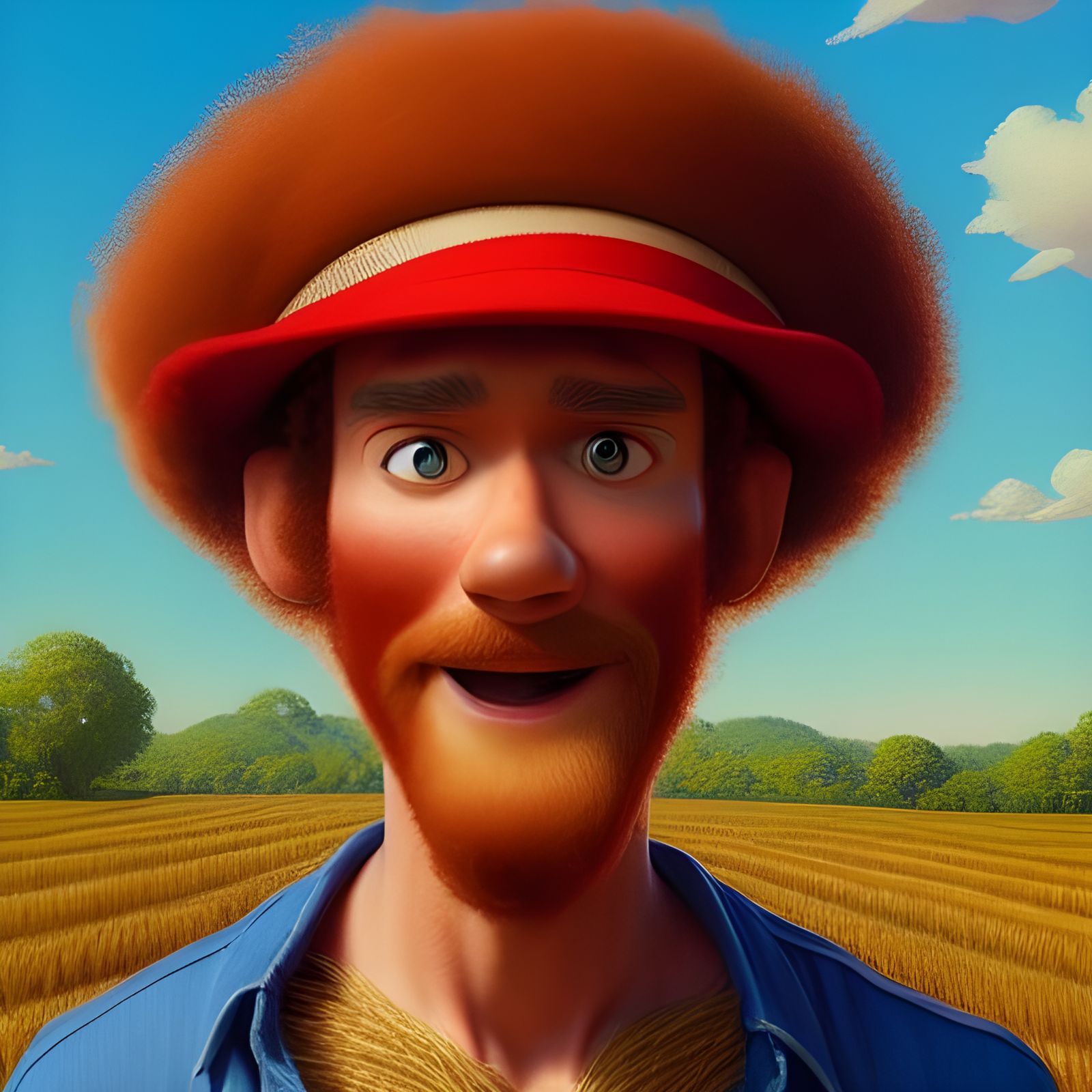Pixar-Style Man with Afro and Straw Hat