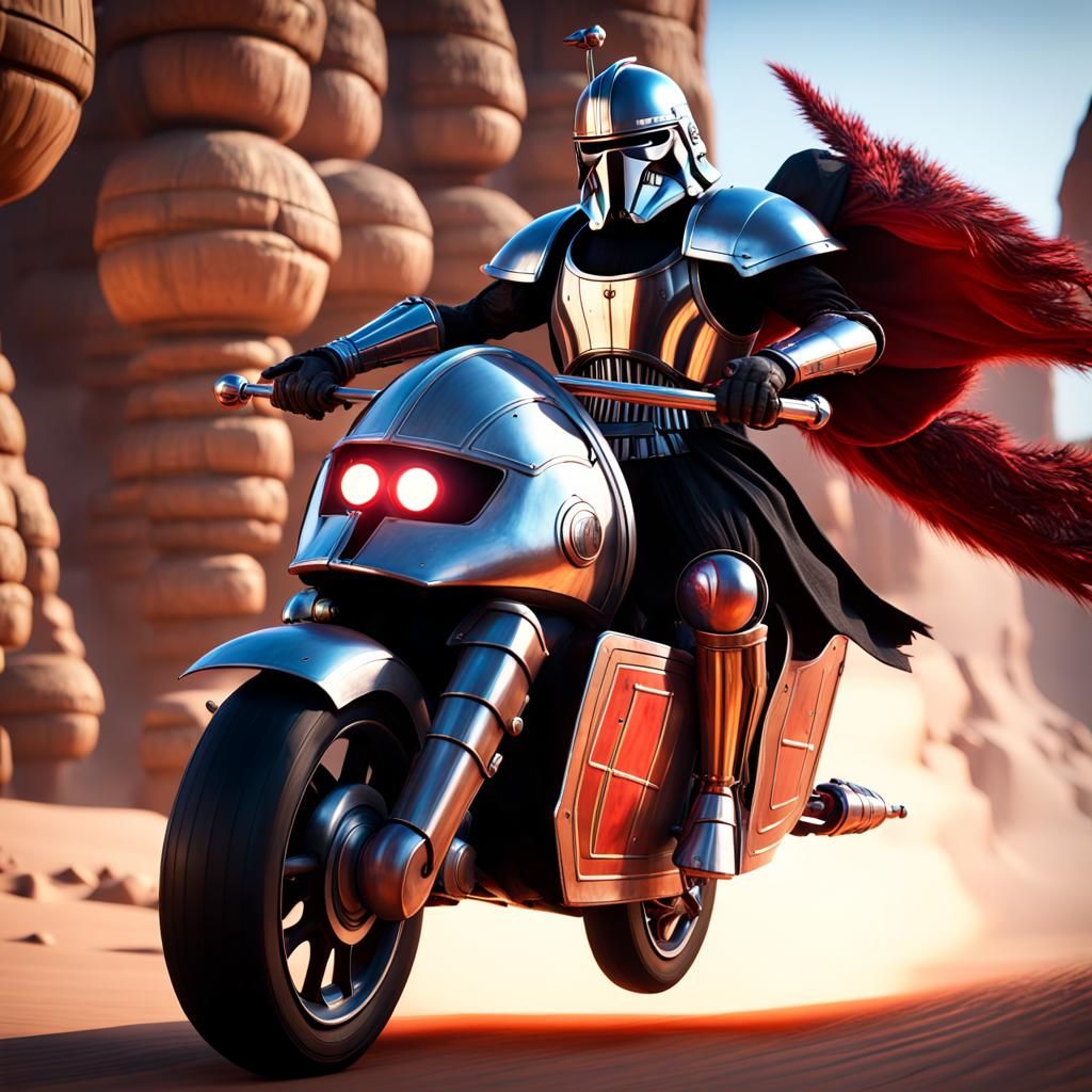 Medieval Knight on Hover Bike in 3D Cinematic Style