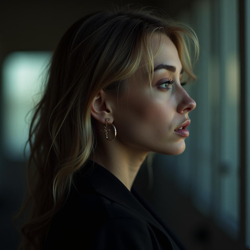 Blonde Woman Tramples Robot in Cinematic Film Still