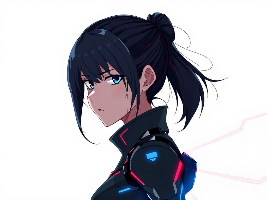 Emotionless Anime Girl in Tactical Suit with Energy Lines