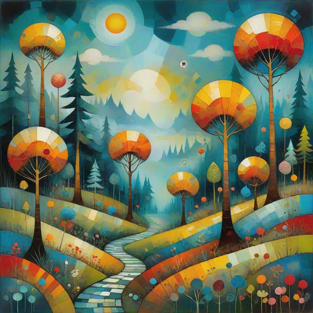 Surreal Encaustic Forest Landscape in Intricate Detail