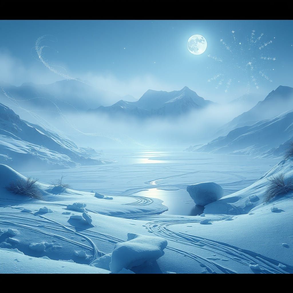 Serene Winter Wonderland Under Pale Blue Moonlight