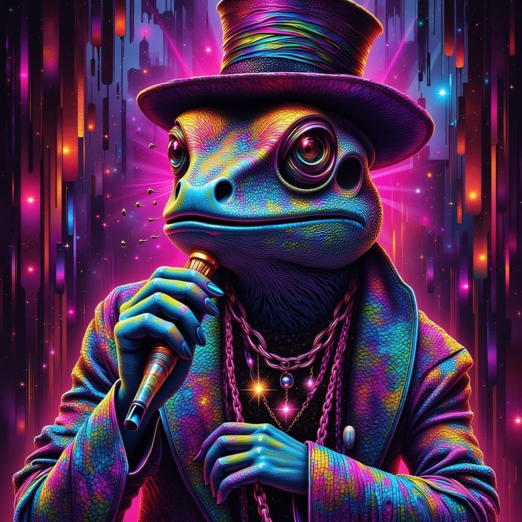 Flamboyant Anthropomorphic Lounge Lizard in Pulp Comic Style