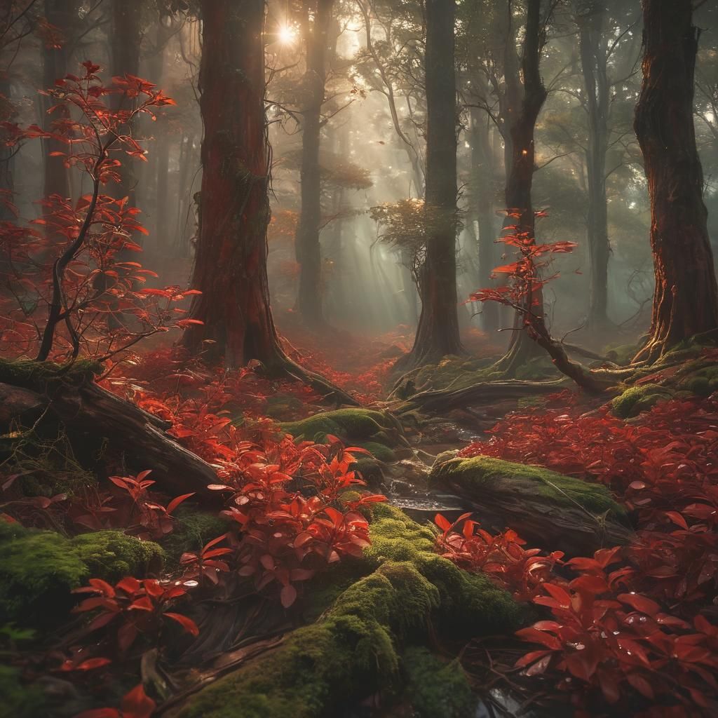 Mystical Forest: Red Jasper Crystals in Oil Paint