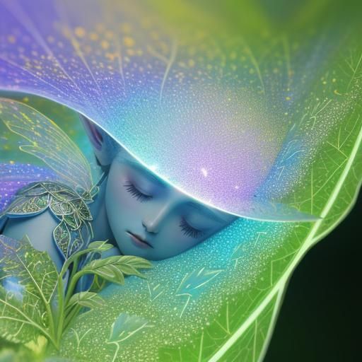 Sleeping Fairy on Leaf: 3D Rendered Macro