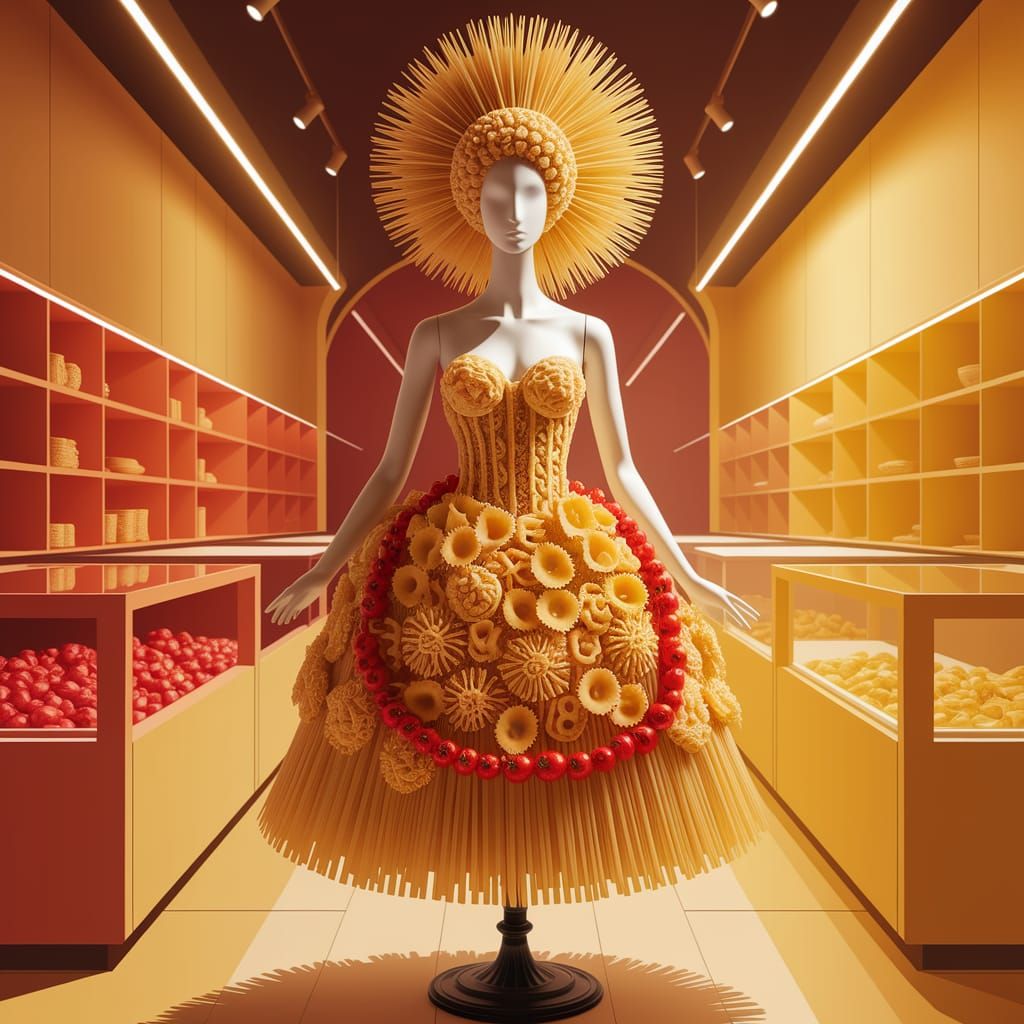 Mannequin in Pasta Dress as Impressionist Art