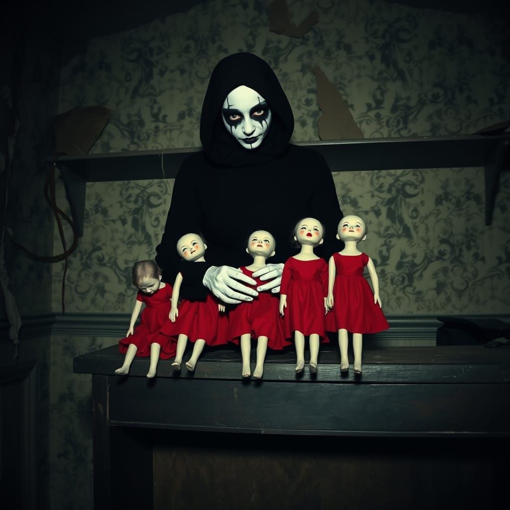 Mysterious Doll Collector in a Dark, Abandoned Room