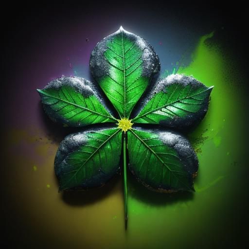 Glowing Lemon Clover Leaf in Graffiti Art Style