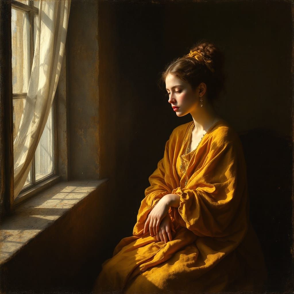 Luminous Renaissance Portrait with Golden Hues