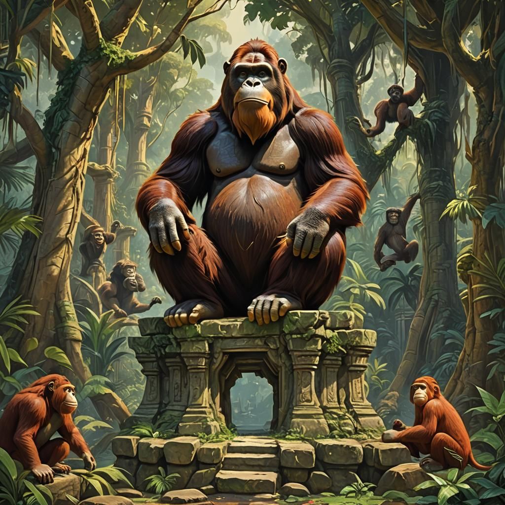 "King Louie Orangutan Sitting On a Stone Pillar Base (The Ju...