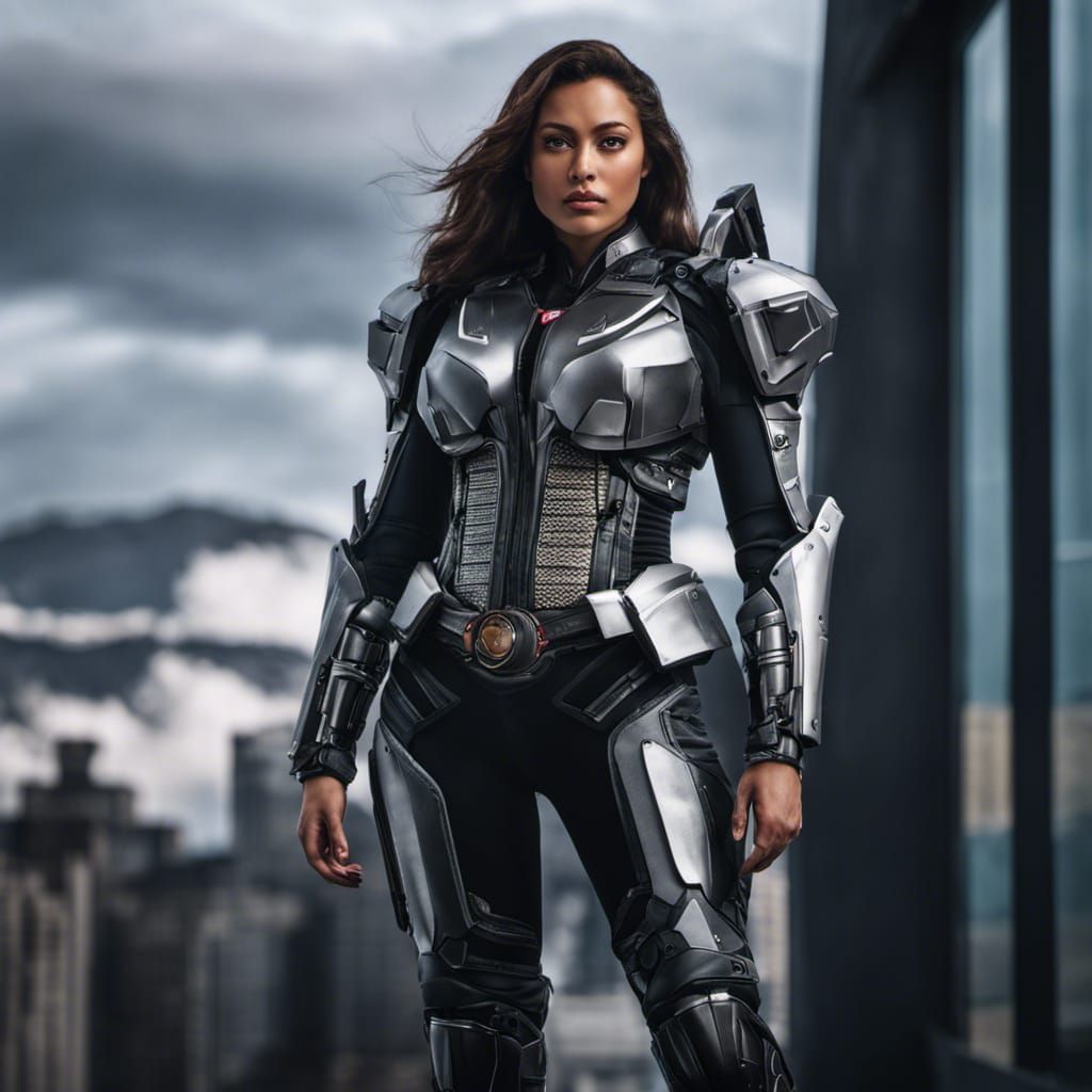 kinda fluffy body armor lady