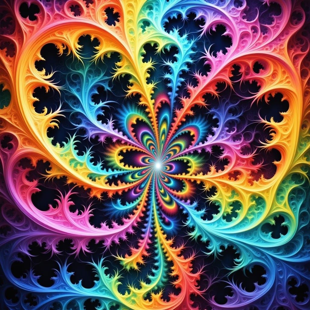 Vibrant Fractal Vortex in Rainbow Hues