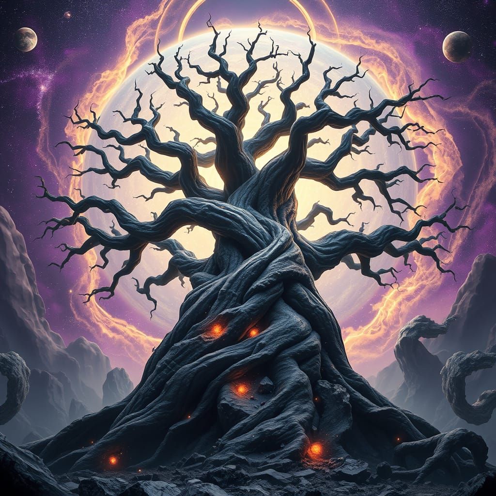 Cosmic Tree of Chaos in Art Nouveau Style