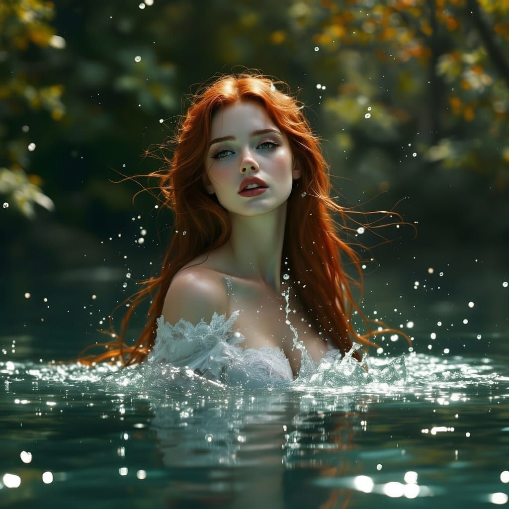 Ethereal Pre-Raphaelite Goddess Rises from Mysterious Lake W...