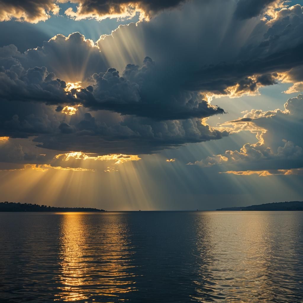 Golden Light Rays Over Lake Victoria