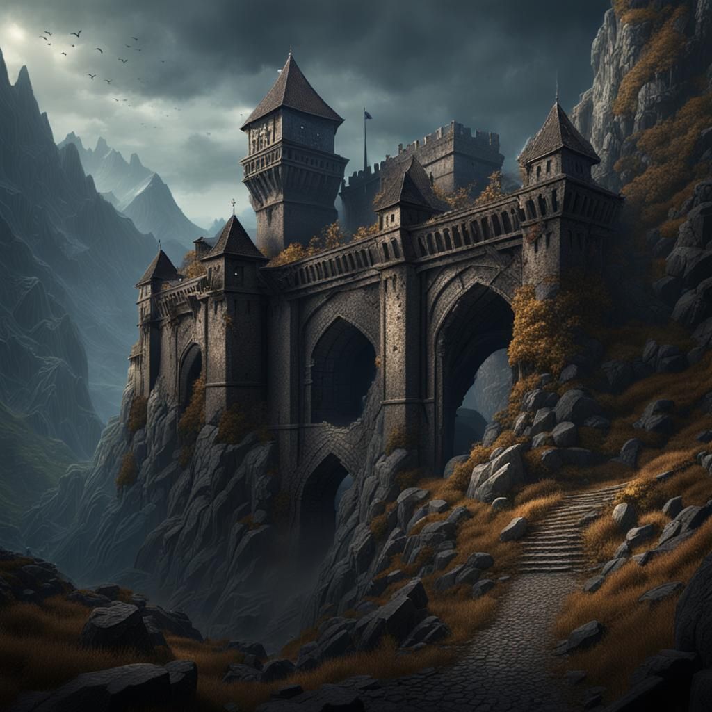 Decaying Border Fortress in Dark Fantasy Style
