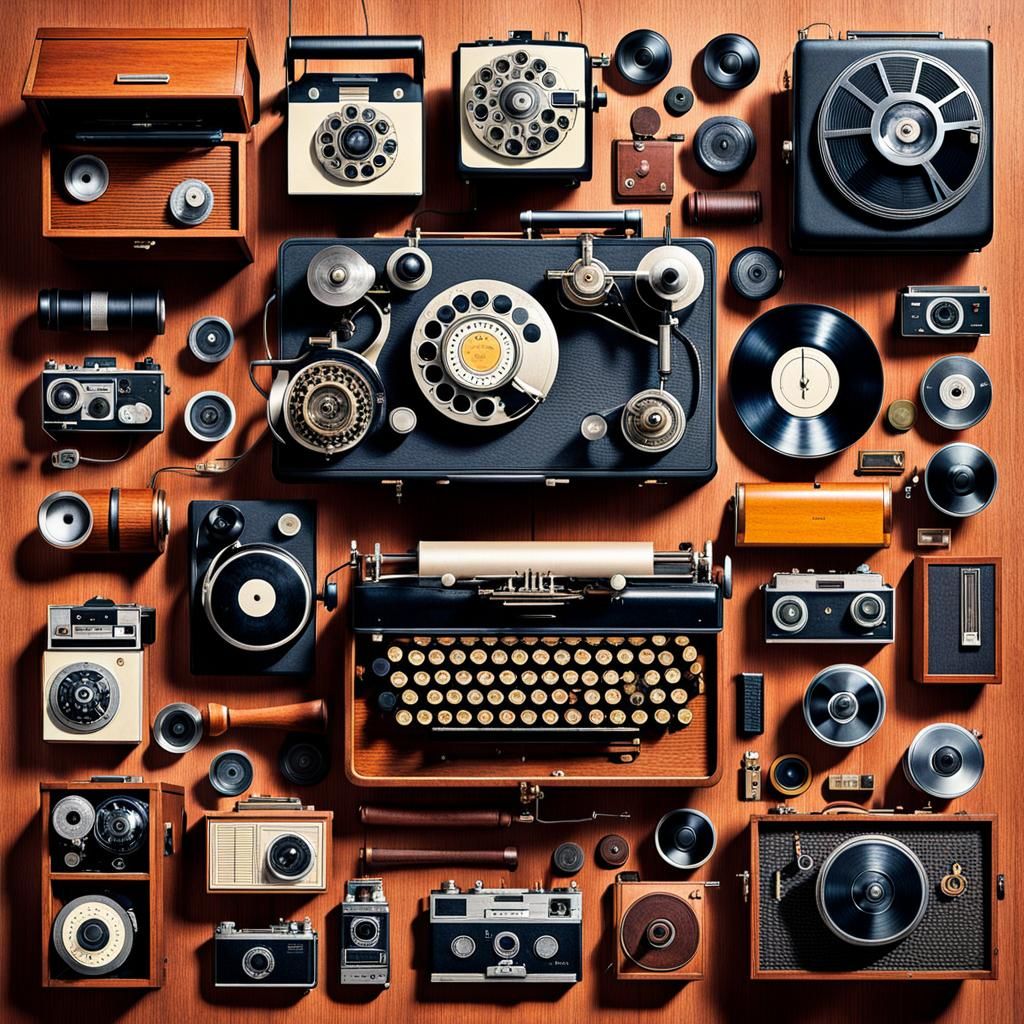 Knolling of Vintage Technology with Lenticular Effect