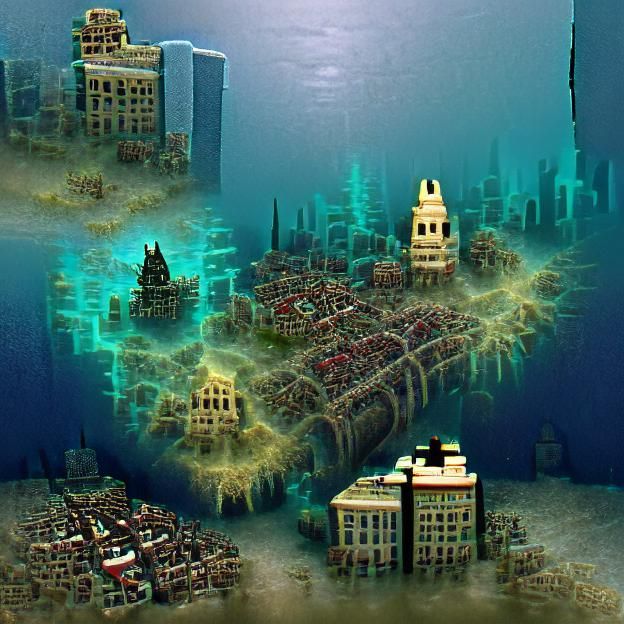 Futuristic Underwater City with Bioluminescent Structures
