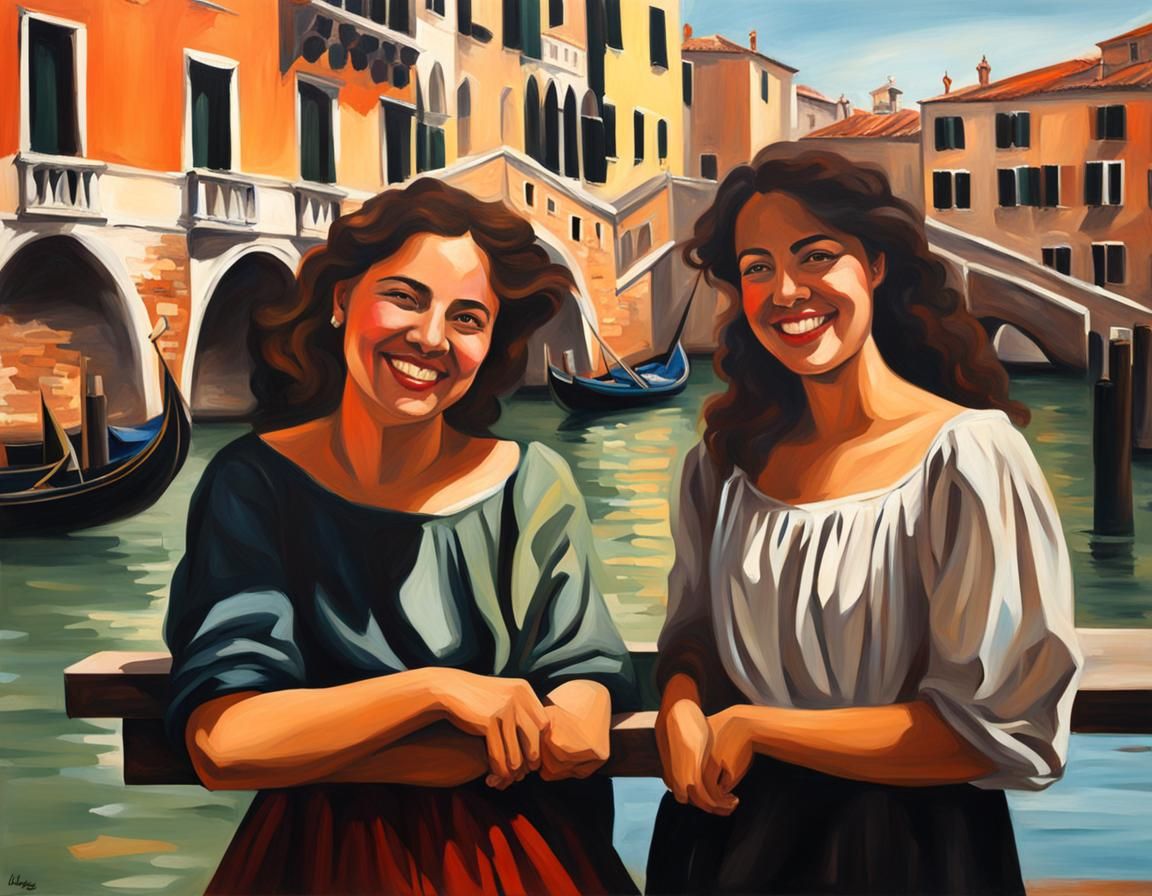 Venetian Woman Smiling, Oil Painting in Caravaggio Style