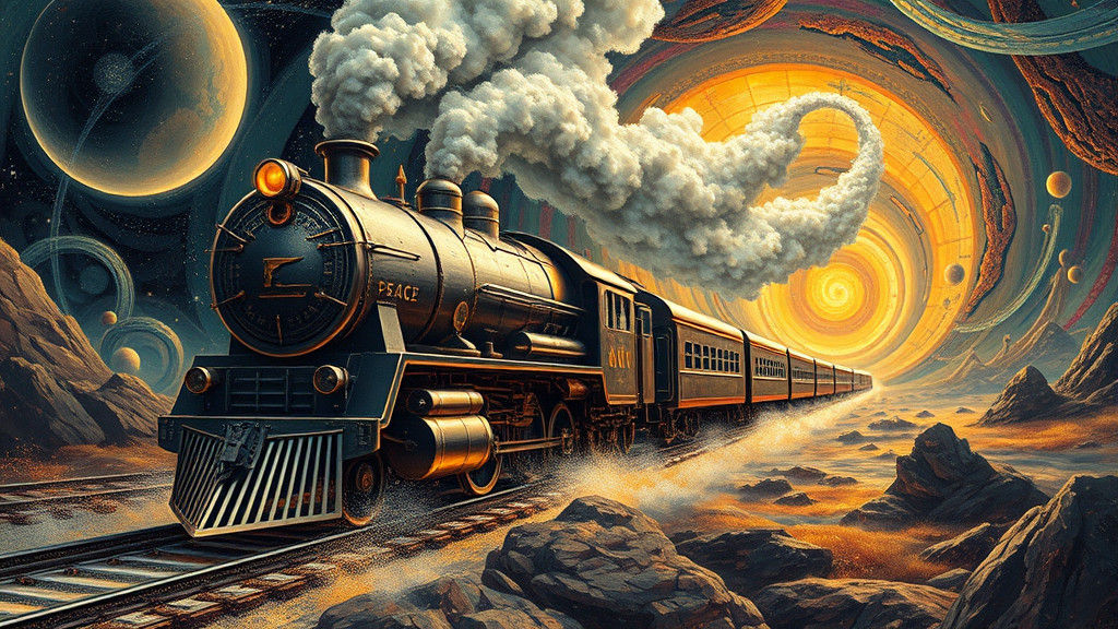 Dreamlike Peace Train Emerges from Surreal Vortex