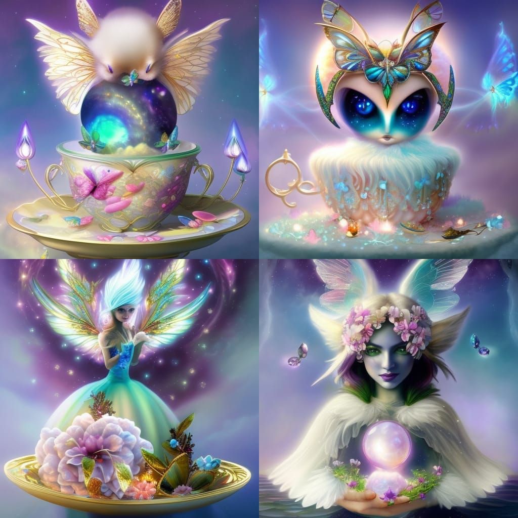 Fairy Fox in Teacup with Butterfly Wings