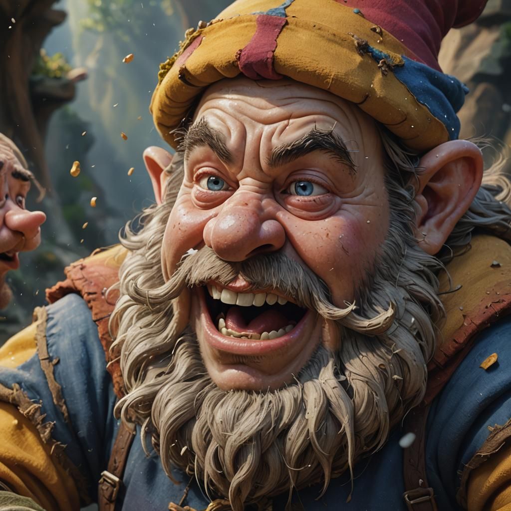 Sneezy Mid-Sneezing, Hyperrealistic Splash Art Portrait