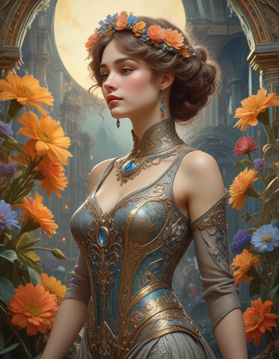 Art Nouveau Mannequin in Intricate Glass Dress