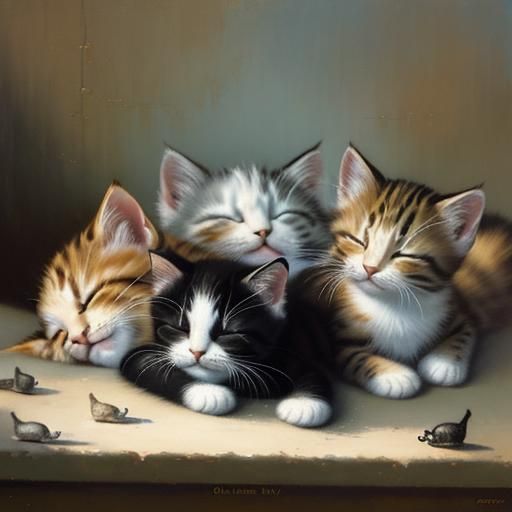Sleeping Kittens Oil Painting in Classical Realism
