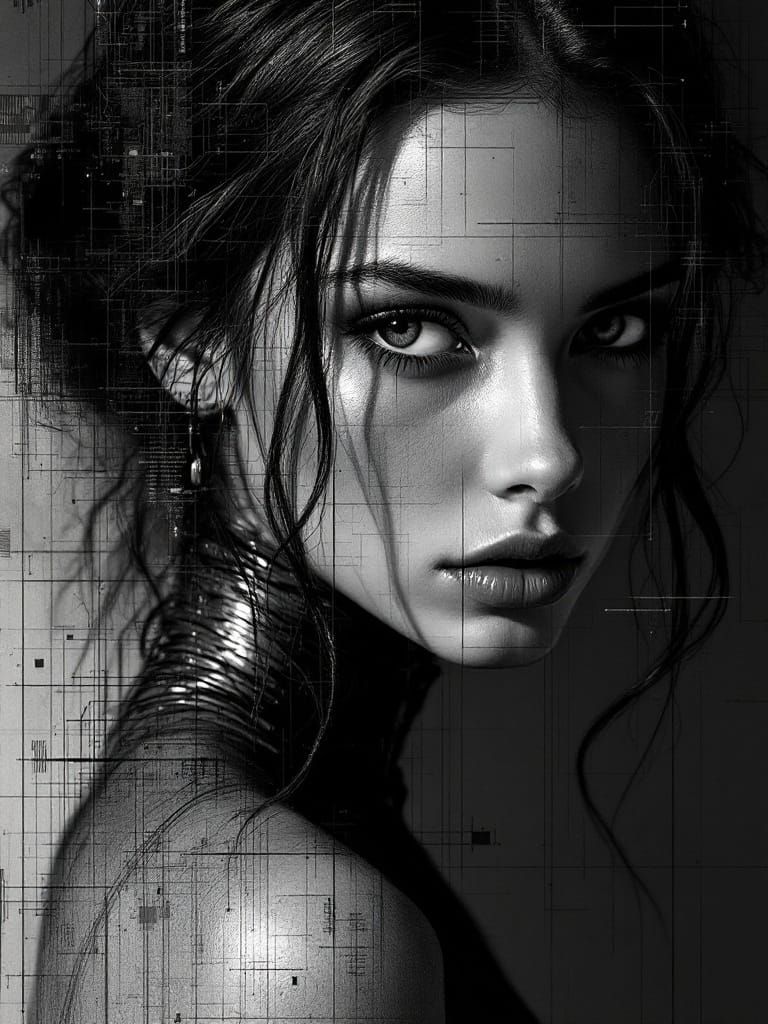 Glitch Art Figure Study in Renaissance Style