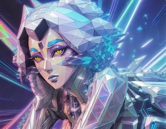 Geometric Sci-Fi Rider in Retro-Futuristic Style