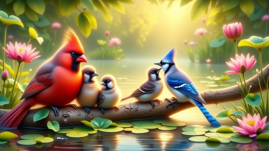 Cardinals and Blue Jays Summer Day in Hyperrealism