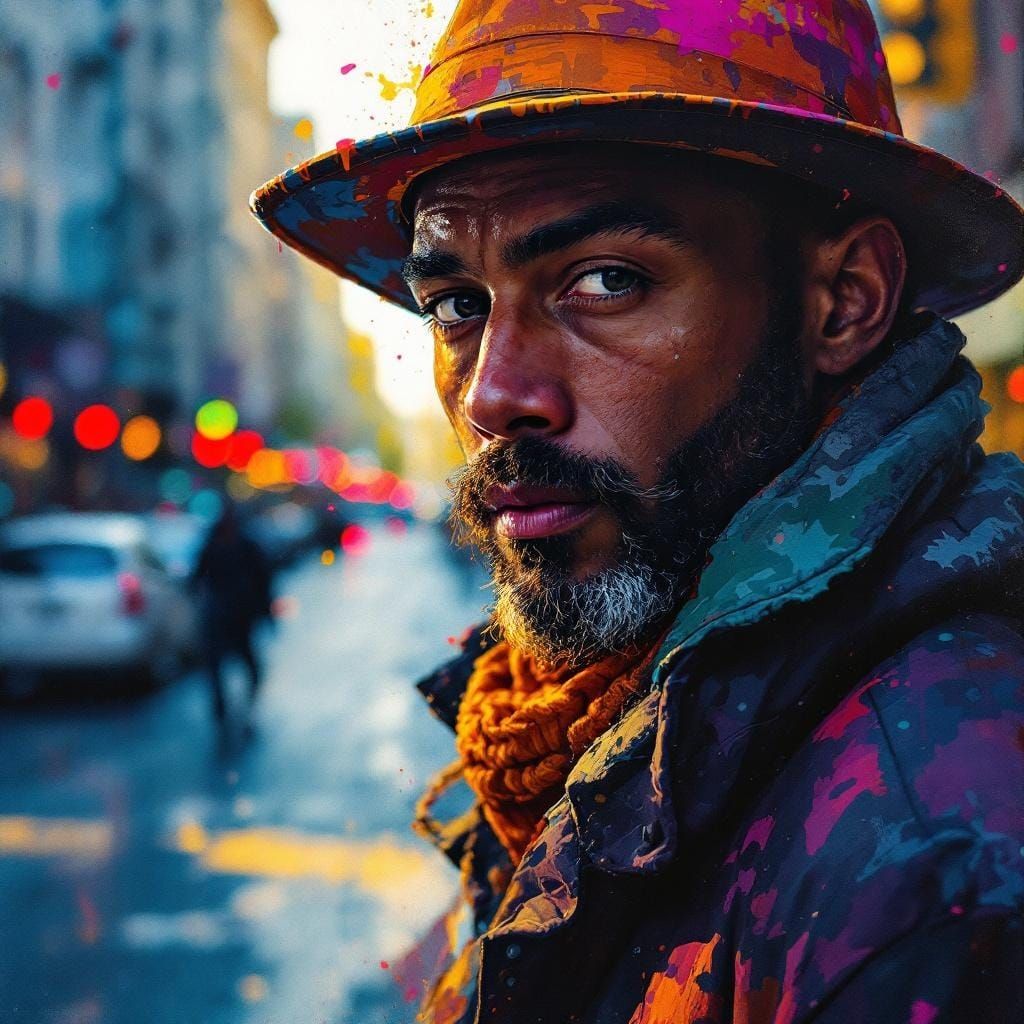 Street Hustler in New York: Gouache Impressionist Masterpiec...