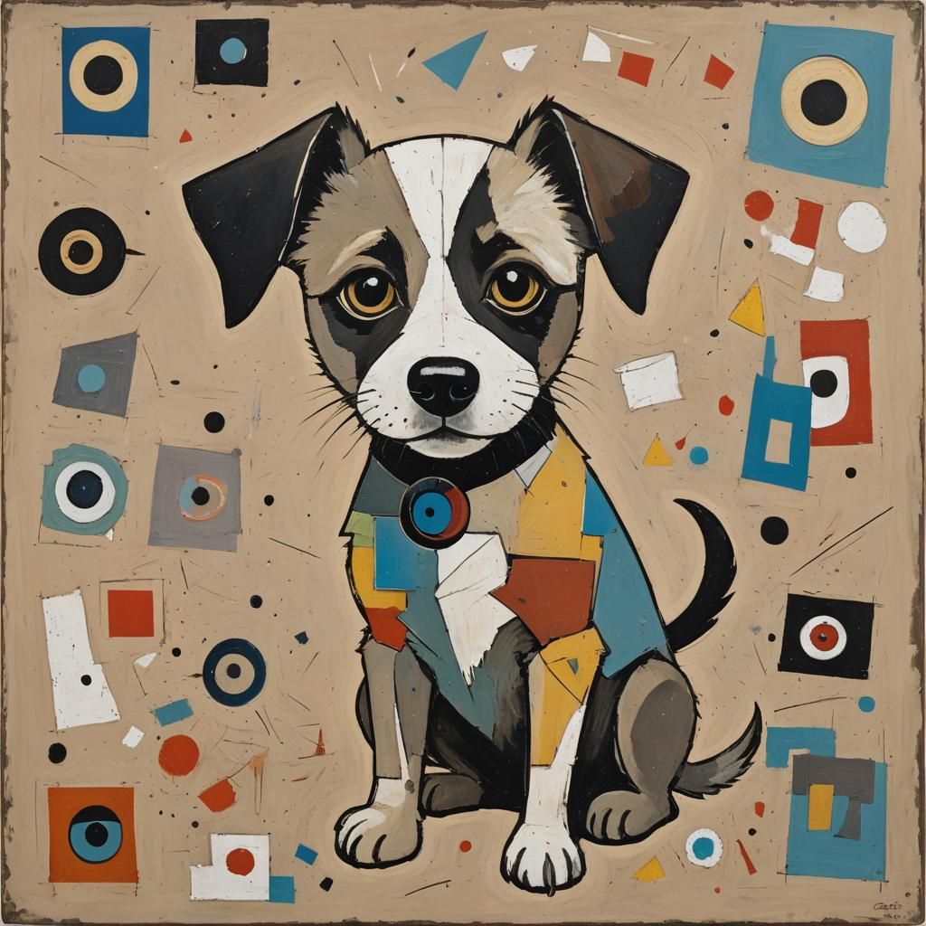 Whimsical Dog Portrait in Abstract Acrylic Style